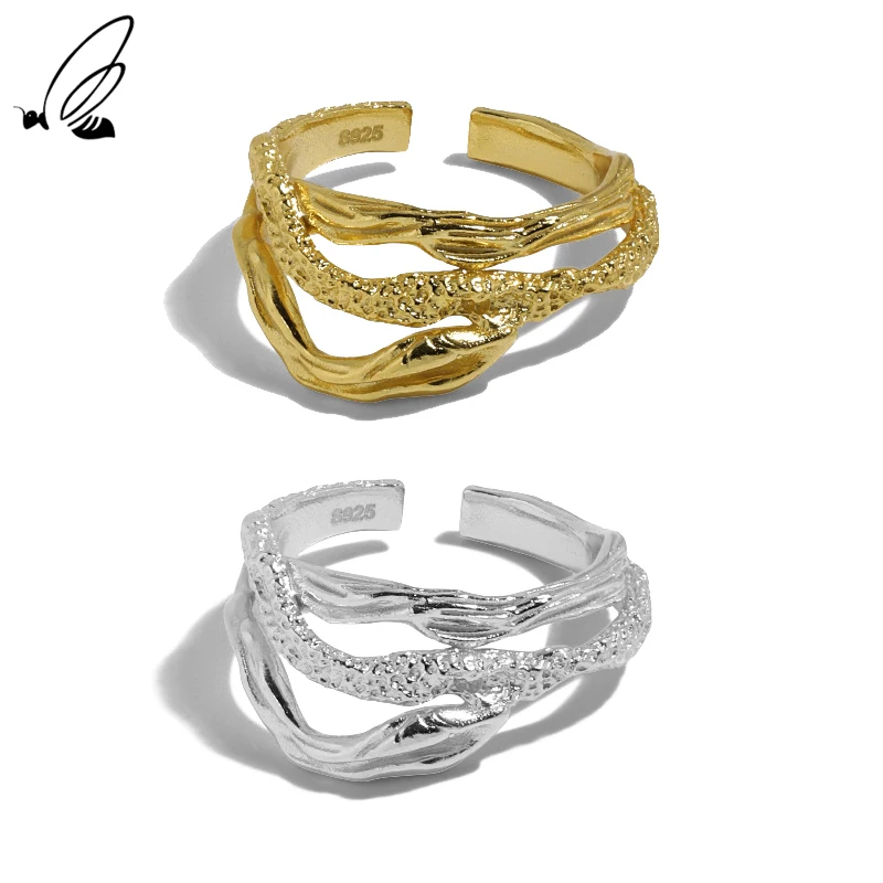 S'STEEL 925 Sterling Silver Women's Open Ring Female Irregular Punk Gold Adjustable Gift Minimalist Matching Fine Jewelry |