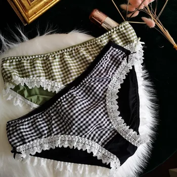 

SP&CITY Colorful Grid Women's Underpants Lace Panties Bow Seamless Thong Comfort Underwear Milk Silk Lingerie Low Rise Briefs