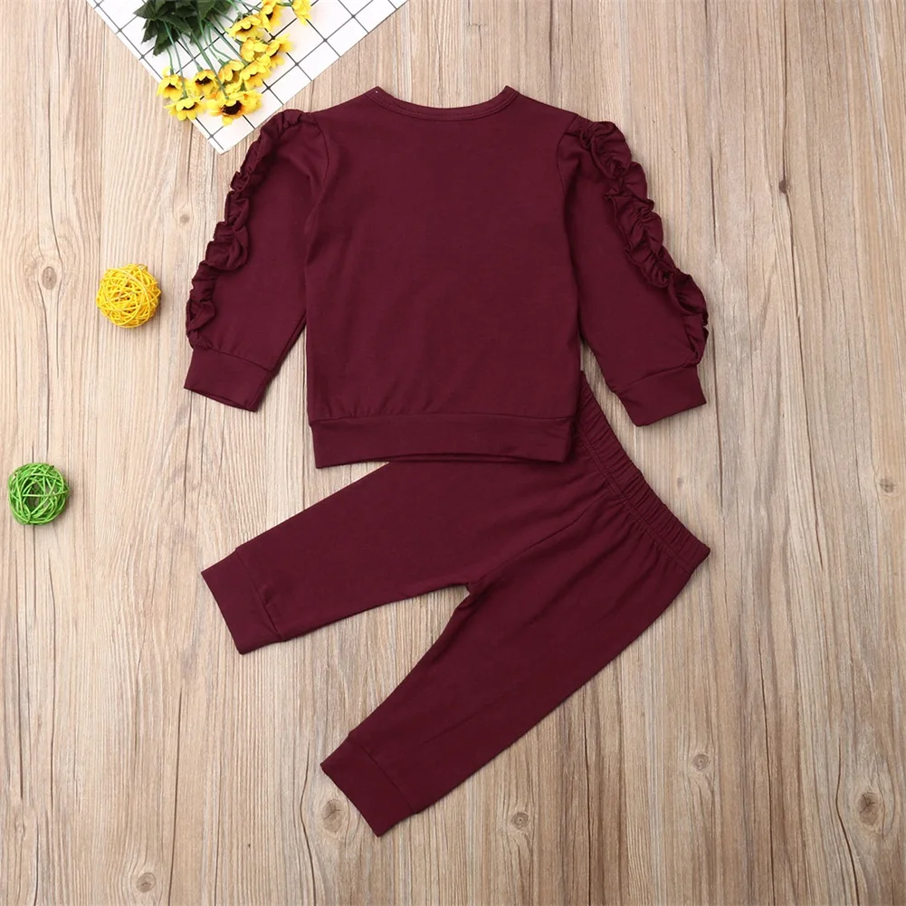 2pcs Toddler Baby Girls Kids Cotton Sets Autumn Winter Cotton Warm T-shirt Tops+Long Pants Leggings Outfit Clothes Set