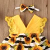 Newborn Baby Girl Clothes Lace Ruffle Sunflower Print Romper Headband 2Pcs Summer Sleeveless Outfits Sunsuit for 0-24Months ► Photo 3/6