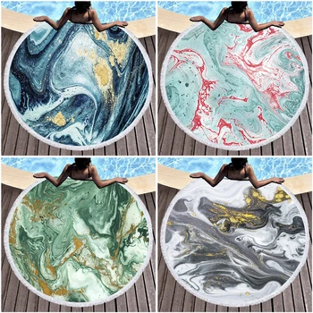 

Beach Towel Watercolor Abstract Microfiber Large Round Beach Towel Boho Beach Summer Swimming Toallas Playa Bath Towels Tassel
