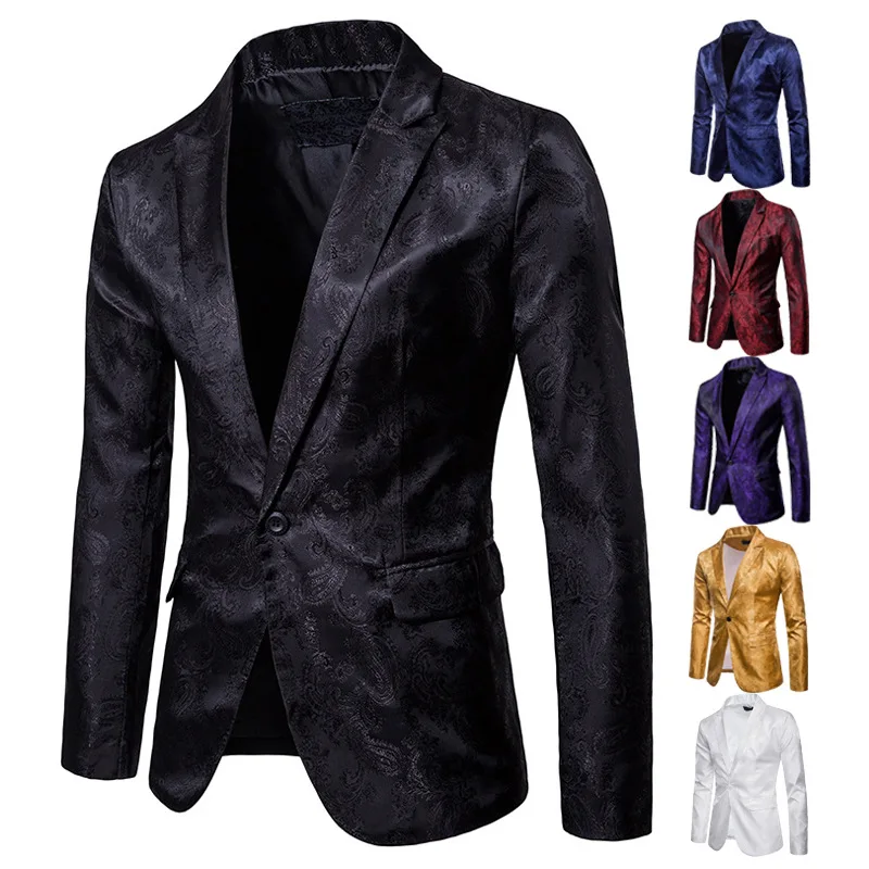 Роскошный костюм для мужчин Slim Fit жаккардовый жакет мужской с длинным рукавом необычный цветочный костюм винтажный Повседневный блейзер для мальчиков плюс размер мужской топ 2xl
