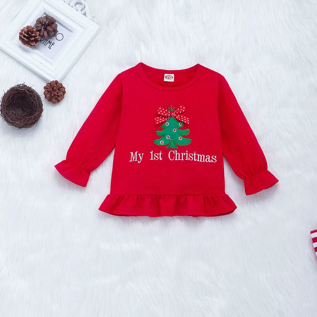 Chritmas Tree/Одежда для маленьких девочек зимние топы с длинными рукавами для маленьких девочек, полосатые штаны-колокольчики roupa menino recem nascido
