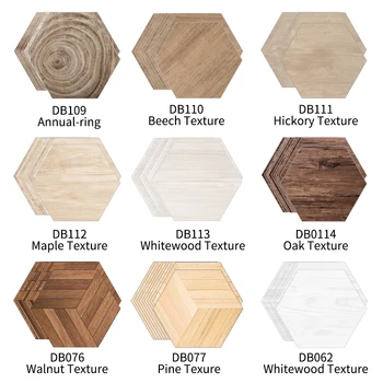 

10 Pcs/Set Whitewood Beech Maple Oak Walnut Hickory Texture Hexagon Ground Stickers Waterproof Self-Adhesive Wall Sticker