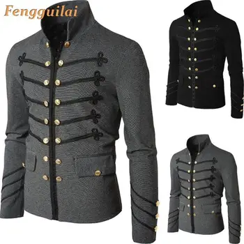 

2020 Man Purim Victorian Gothic Style Jacket Zipper Christian Medieval Knight Coat Solid Middle Ages Male Carnival Clothing