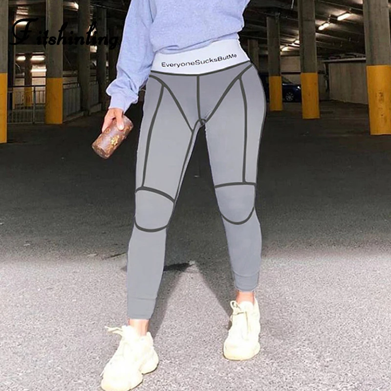 

Fitshinling Athleisure High Waist Leggings Women Letter Push Up Bodybuilding Sexy Jeggings Jogger Sportswear Fitness Slim Leggin