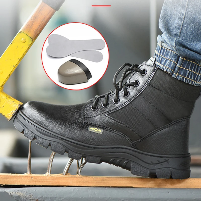 Zapatos de seguridad de cuero para hombre, botas de trabajo a prueba de perforaciones, zapatos de punta de acero, zapatos industriales de seguridad, botas de invierno indestructibles - Imagen 3