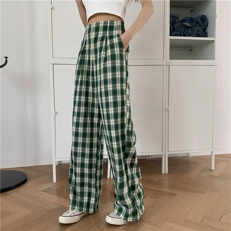 High Waist Plaid Pants for Women 