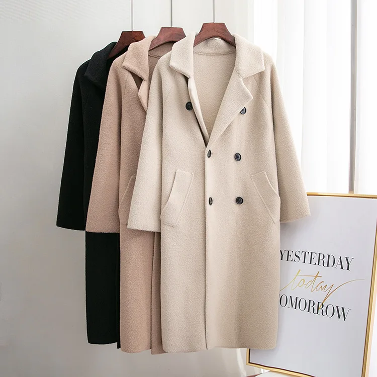 Осенне-зимнее Новое Стильное двухстороннее пальто-дафлкот из искусственного меха однотонное модное двубортное пальто в Корейском стиле