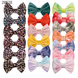 1Pair 2021 NEW 5'' Smooth Leopard Velvet Kids Bows With/Without Clips Autumn&Winter Hair Accessories Headwear for Headband