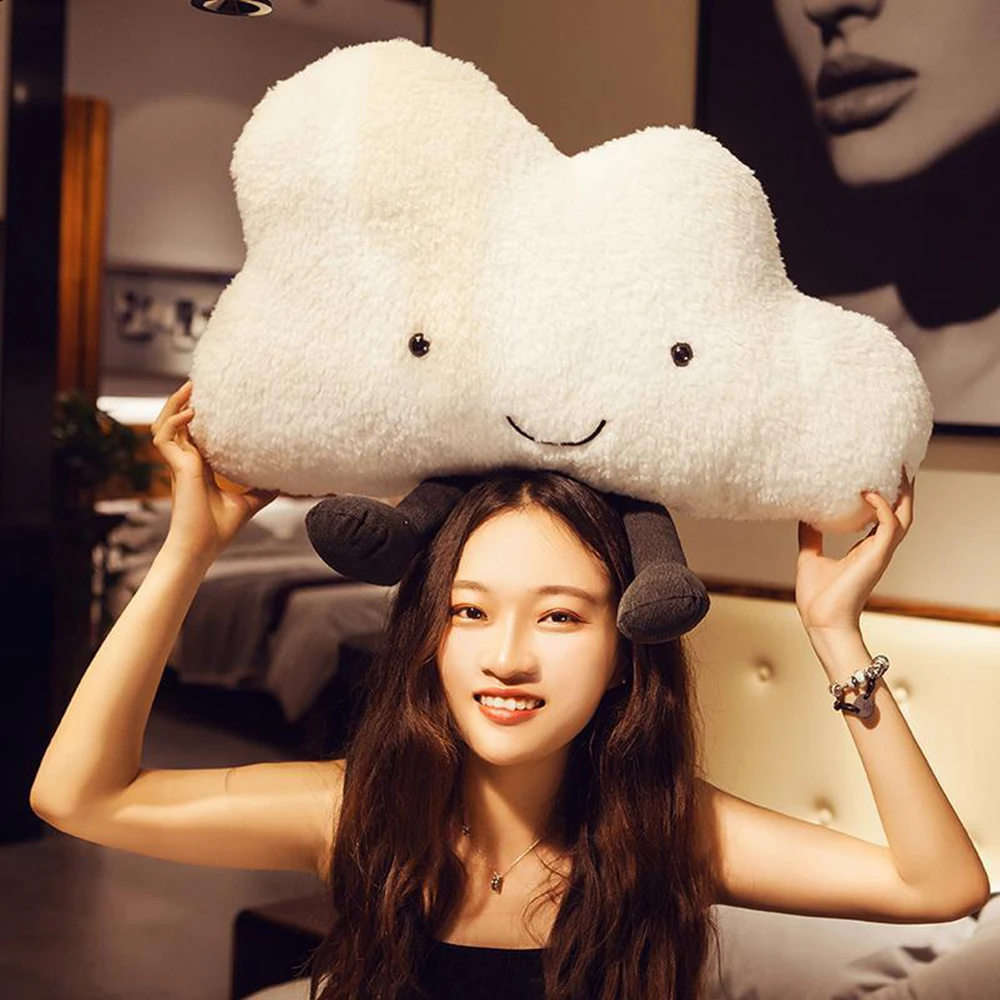 25CM Small Fluffy Toy Cute Comfort Short Hair White Sleeping Sky Cloud Pillow Doll To Children's Birthday Christmas Gift