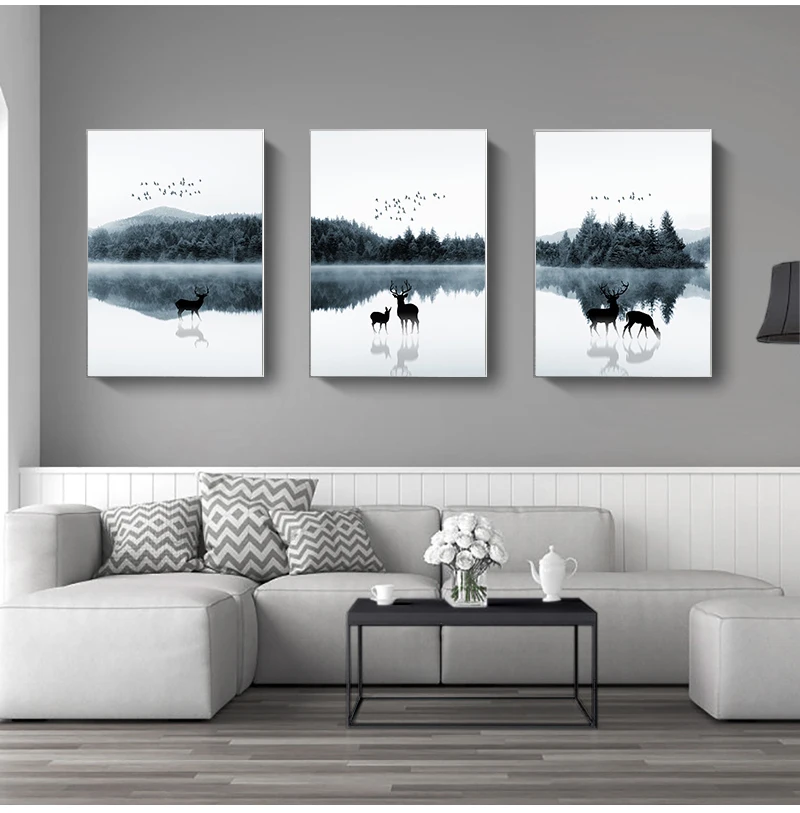 Decoration Animal Deer Family Forest Lanscape Picture for Living Room Home Office Decor 2-34 Canvas Poster Print Painting Nordic