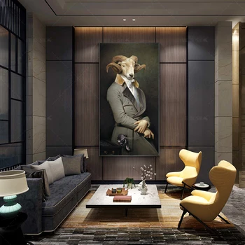 

Classic Retro Nostalgia Gentleman Canvas oil paintings Wall Art Animal Sheep Goat Posters HD Prints For Living Room Home decor