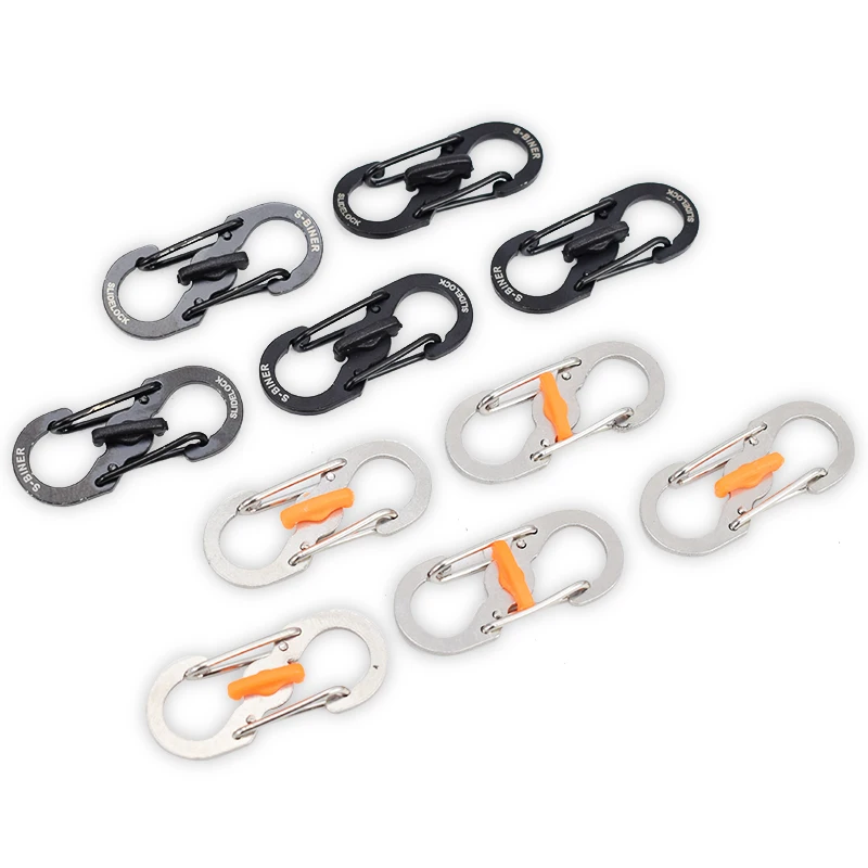 

5/10pcs S Type Carabiner with Lock Stainless Steel Mini Keychain Hook Anti-theft Outdoor Camping Backpack Buckle EDC Tool