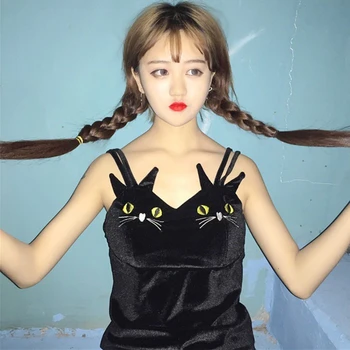 

Gothic Punk Cat Embroidered Camis Women Harajuku Sexy Fashion Backless Sleeveless Tank Top Streetwear Grunge Tank Tops Female