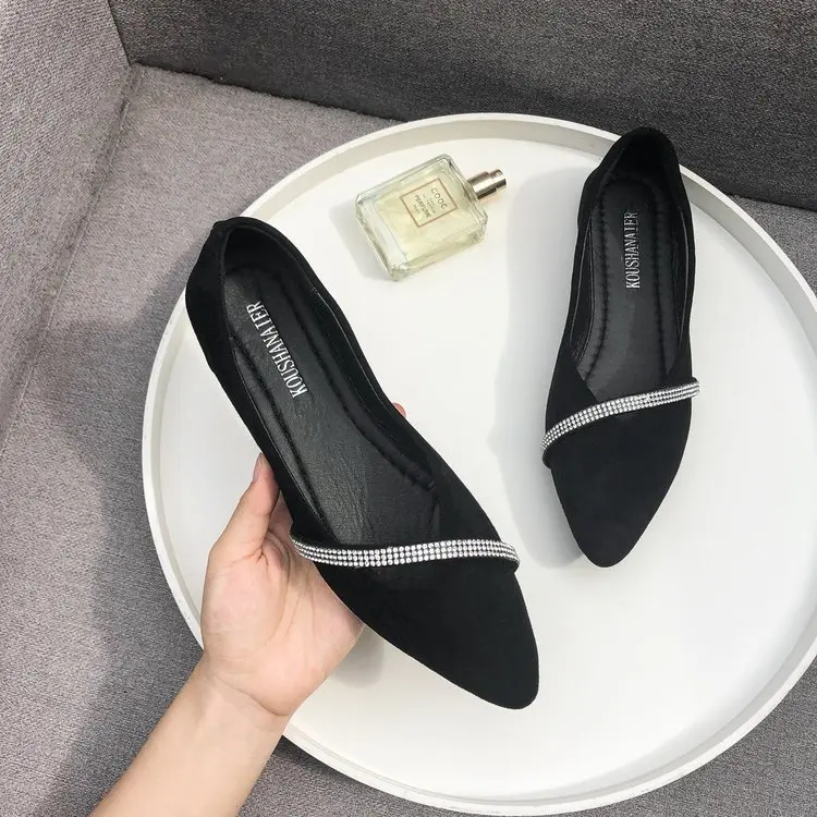 

2019 Spring And Summer New Style Versatile Shallow Mouth Pointed Flat Flat Heel Shoes Women's Office Soft-Sole Black And White w