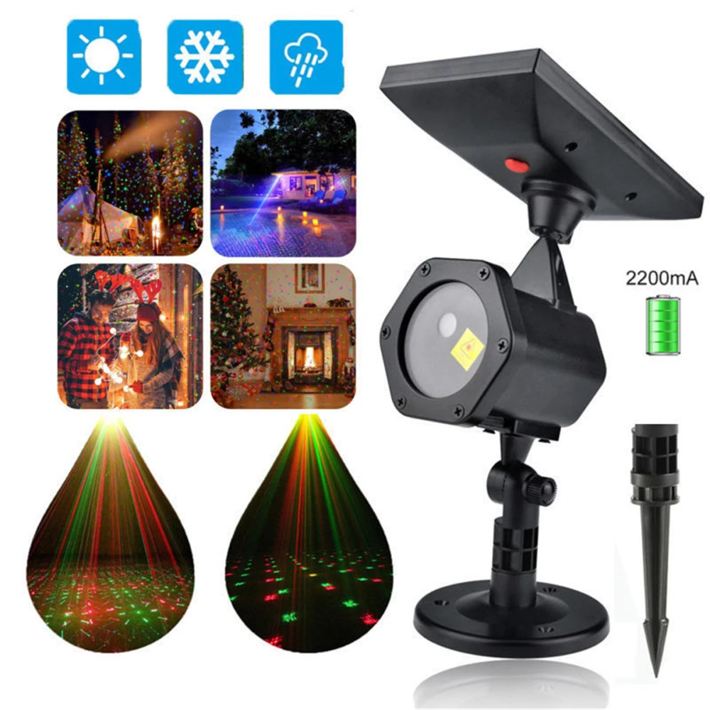 Waterproof Solar Laser Projector Landscape Lighting Christmas Party LED Stage Light Outdoor Garden Lawn Laser Lamp Holiday Decor