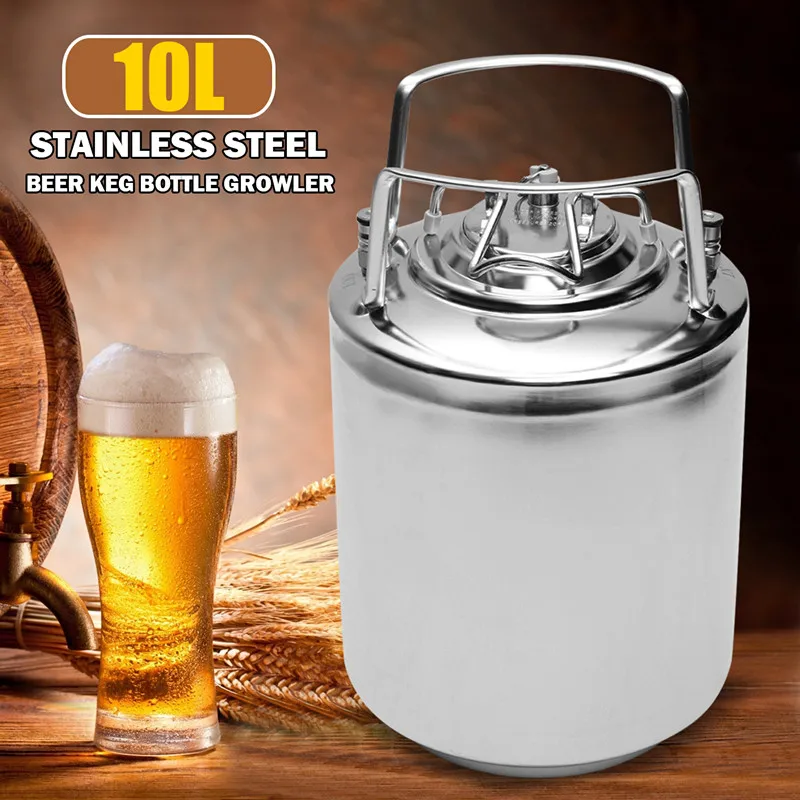

10L Stainless steel Ball Lock Beer Keg Pressurized Growler for Craft Beer Dispenser System Home Brew Beer Brewing Metal Handles