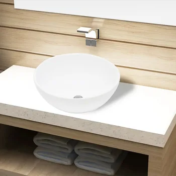

Ceramic Bathroom Sink Basin White Round 141928 Premium Ceramic Material High Gloss Finish Elegant Design Artistic Wash Basin