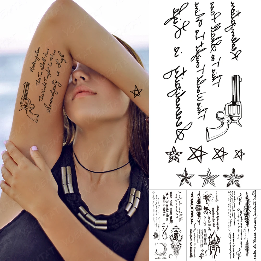 

Handwriting Font Waterproof Temporary Tattoo Sticker Text Word Chicano Lettering Body Art Arm Wrist Fake Tatoo For Women Men
