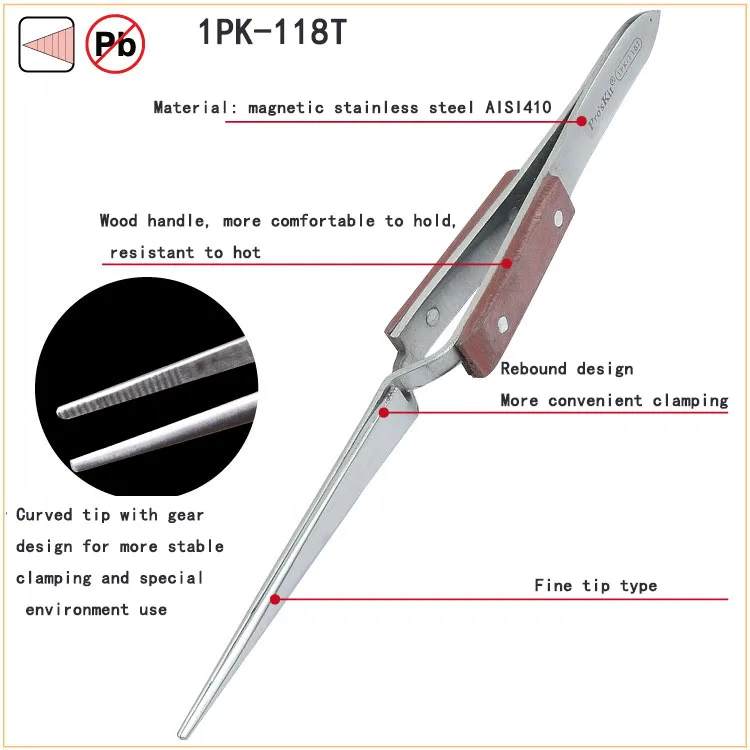 Pro'sKit Пинцет обратного действия Намагниченный с волоконной ручкой самозахватывающийся прецизионный инструмент для ремонта