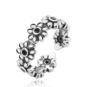 

Flower 925 Sterling Silver Open Rings For Women Retro Vintage Style Lady Prevent Allergy Sterling-silver
