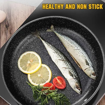 

3 Layer PFOA NonStick Coating Frying Pan Silicone Handles Round Skillet Cast Iron Skillet Safe Cooking Pan Multipurpose Cookware