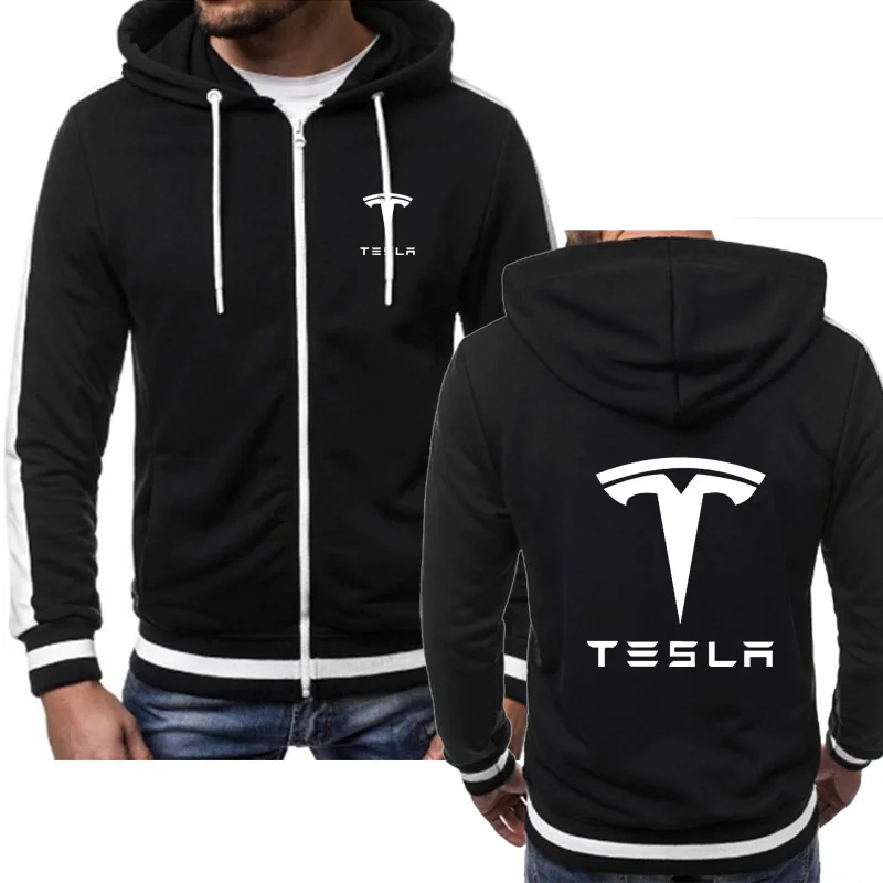 Мужские толстовки Tesla автомобильные брелки с логотипом модные принты Повседневное в стиле «хип-хоп» Толстовка Harajuku, куртка на молнии и с капюшоном, мужская одежда с капюшоном