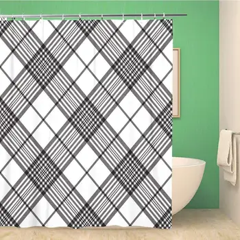 

Bathroom Shower Curtain Pattern Pixels Black and White Check Plaid Abstract Argyle Polyester Fabric 72x72 inches Waterproof Bath