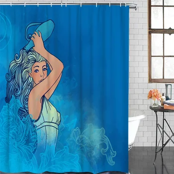 

Blue Girl Bottle Aquarius Pattern Waterproof Shower Curtain Home Decoration Shower Curtain Bathroom Accessories