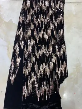 

Latest Gray African Velvet Lace Fabric 5 Yards High Quality African Dry Lace Fabric With Sequins Laces For Party Dress