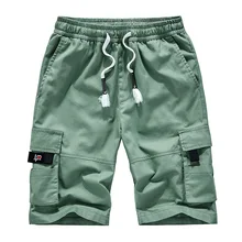 Plus Size M-7XL 8XL Summer Cargo Short Men Casual Solid Color Pure Cotton Mens Shorts Elastic Waist Beach Short Men Clothing
