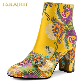 

SARAIRIS 2020 Big Size 43 Embroidery Top Quality Handmades High Heels Winter Shoes Woman Ankle Boots Female