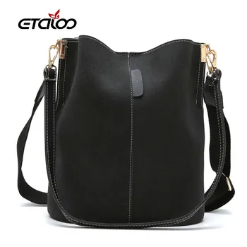 

Women Solid Pattern Over the Shoulder Bag Big Capacious Bag Retro Elegant Shopping Bags PU Leather Bucket Handbag 2020 New