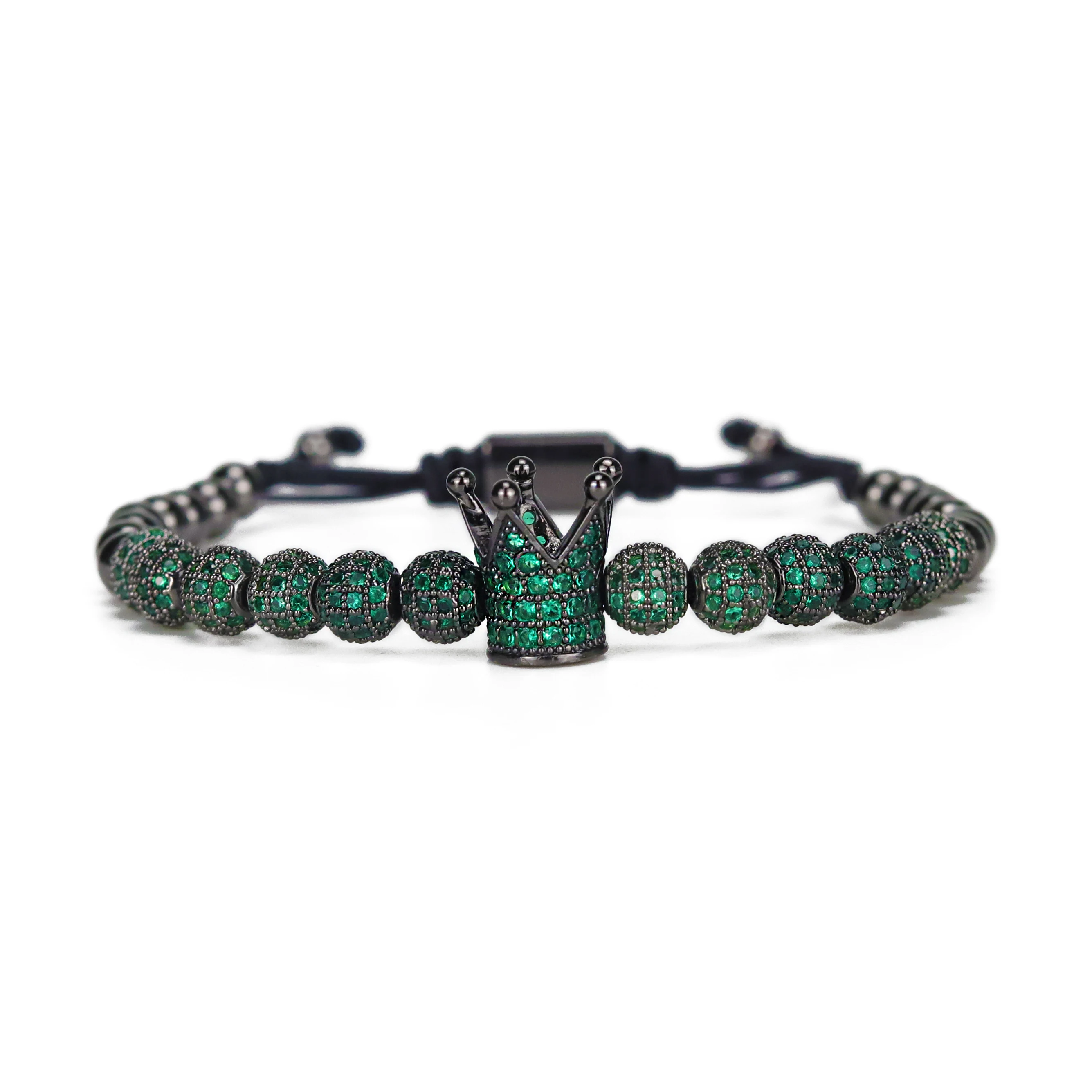 New Arrival Green CZ Ghost Series Luxury Men Bracelet King Crown Charms Beads Handmade Men's Bracelets & Bangles For Men Jewelry