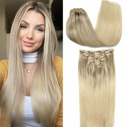 POPUKAR Clip In Hair Extensions Human Hair Platinum Blonde Hair Extensions Remy Wholesale Vendor 14-22 Inch 7PCS 16 Clips