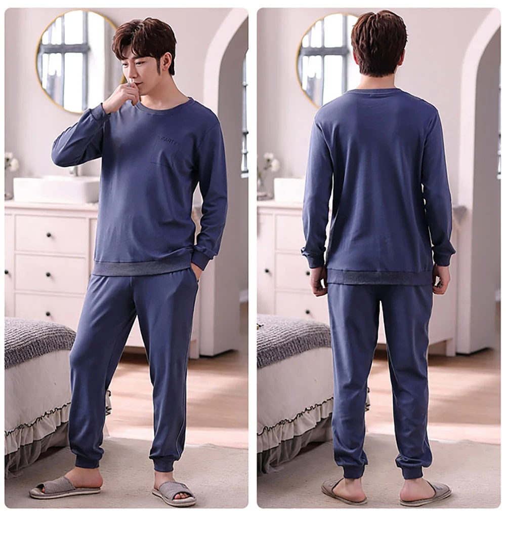 Cotton Men's Thin Pajama Fashion Plaid Pijama Sets Spring Autumn Casual Long Sleeve Sleepwear Soft Comfortable Pajamas for Men mens lounge wear