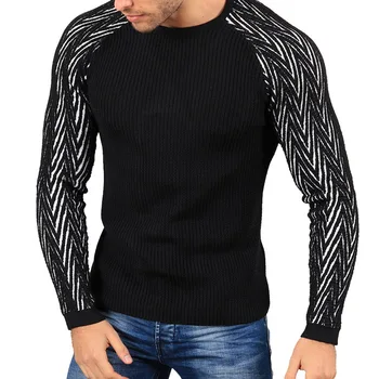 

Puimentiua 2019 Mens Striped Sweater Patchwork Knitted Pullovers Mens Sweaters Slim Fit Casual Knitwear Male Autumn Warm Tops