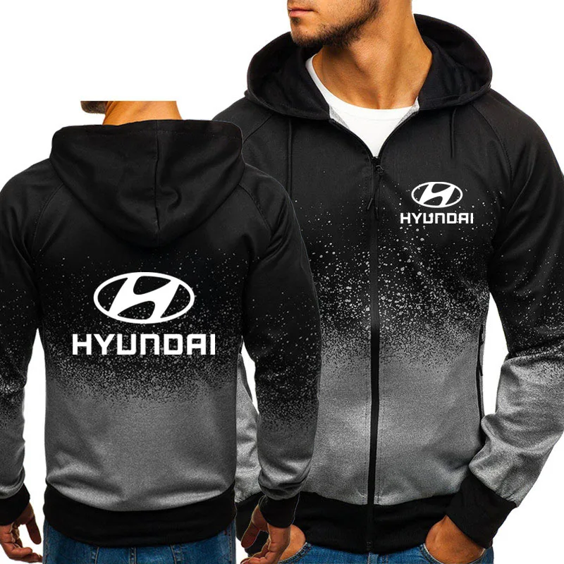 Jacket Men Hyundai Car Logo Print Casual HipHop Harajuku Gradient color Hooded Fleece Sweatshirts zipper Hoodies Man Clothing