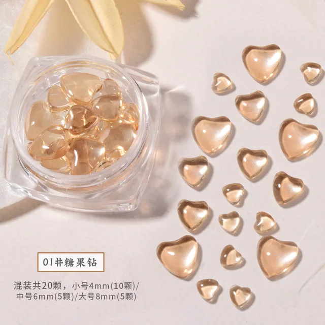 FlorVida 20pcs Sweet Heart Mermaid Rhinestone Beads Holographic Crystal Gems Stones For Nail Art Decorations Mix Size Box Kawaii 20pcs Heart 01