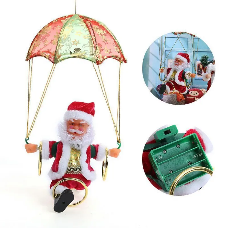 Креативные электрические рождественские игрушки Санта-Клауса, подвесные вращающиеся парашюты, Музыкальная подвеска, плюшевая игрушка, электрическая игрушка плюшевая