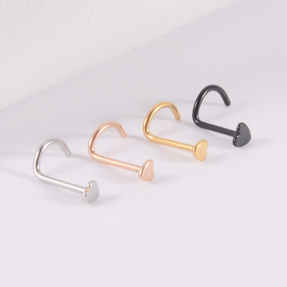 5PCS/Lot 316L Surgical Steel L Shape Nose Bone Ring Heart Top Screw Nose Piercing Retainer Holder Nazir Stud Body Jewelry 20g