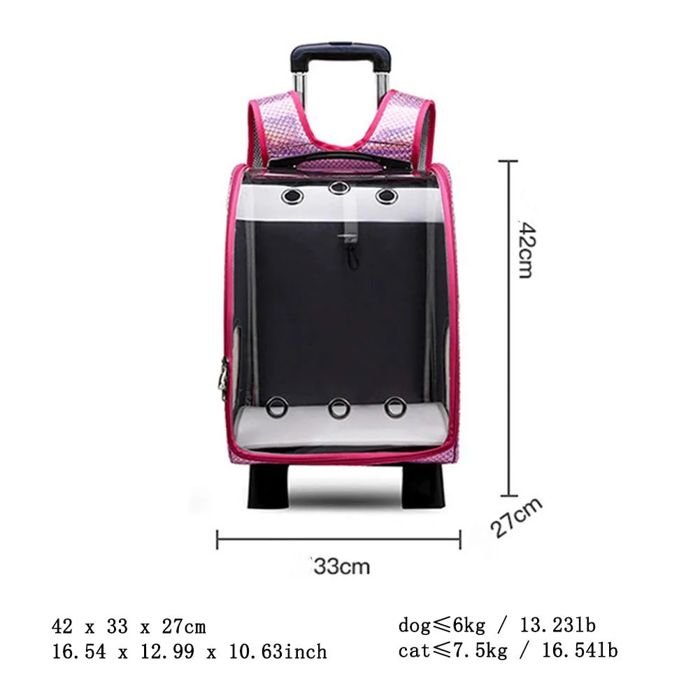 Рюкзак на колесиках для собак, кошек, прозрачный рюкзак для путешествий на открытом воздухе, съемная сумка на плечо, чехол-переноска для собак, щенков, кошек