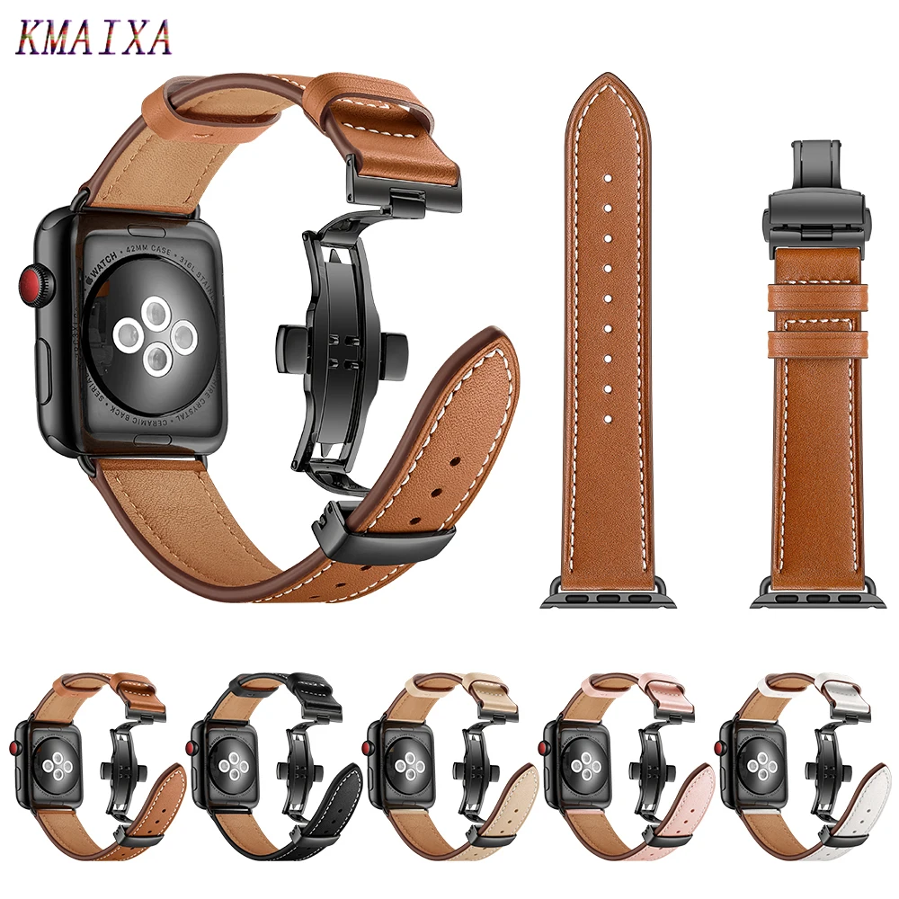 Кожаный ремешок для apple watch 5 4 band correa apple watch 42 мм 38 мм 44 мм 40 мм iWatch 4 3 2 Butterfly buckle pulseira ремешок для часов