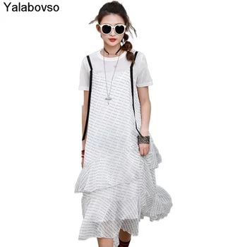 

Thin Comfortable Dresses 2020 Summer O Neck Long White Color Dress For Women With Reffles Fashion Ladies Clothes