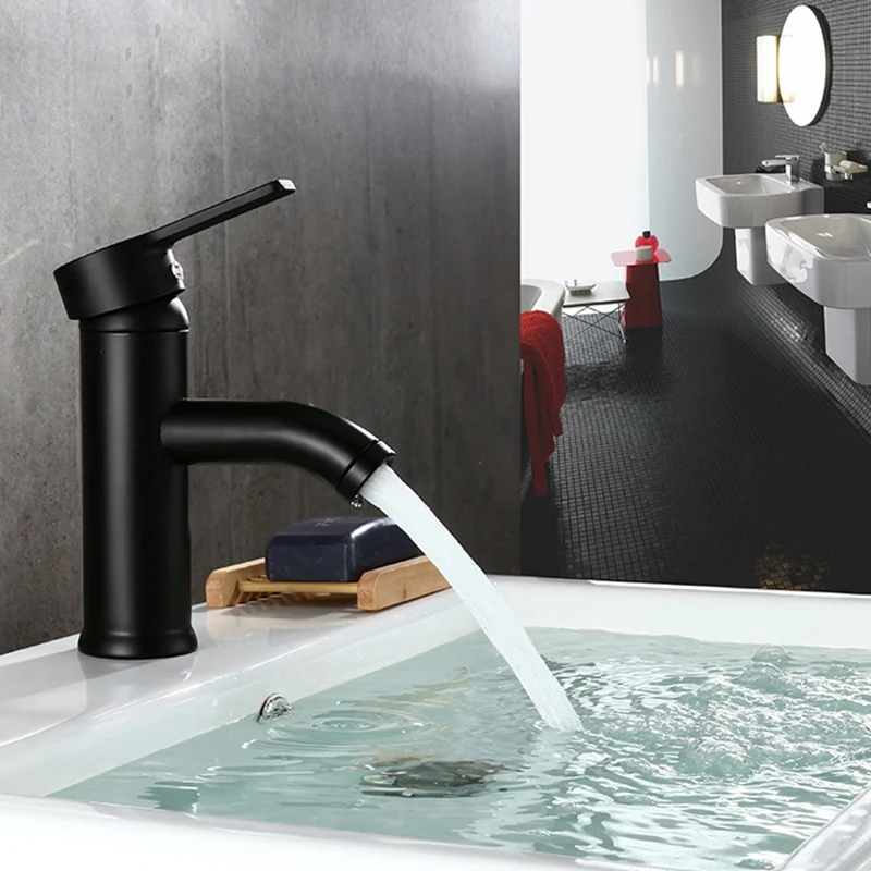 Stainless Steel Bathroom Basin Faucet Single Handle Cold and Hot Water Mixer