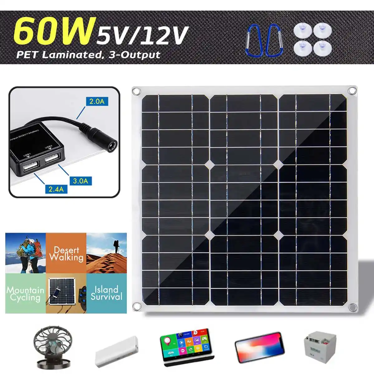 

Hot Sales 60W 18V Mono Solar Panel Dual 12V/5V DC USB Monocrystaline Flexible Solar Charger For Car RV Boat Battery Charger