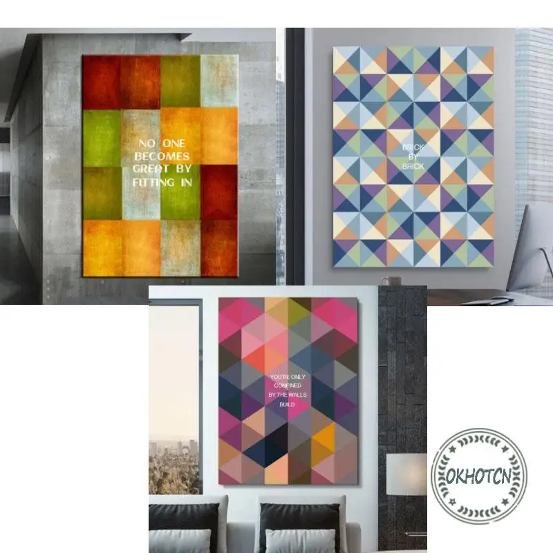 Geometric Colorful Block Poster Brick By Quotes Canvas Painting Wall Art Picture for Bedroom Home Decor No Frame Cuadros | Дом и сад
