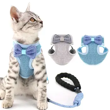 

Cat Leash and Bowknot Harness Set Adjustable Harness Vest Walking Lead For Collar Polyester Mesh Harness For Cat Pet