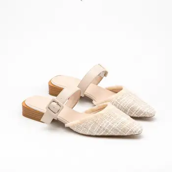 

Summer 2020 New Style Women's Med heel Mules Pointed toe European and American Fashion women's sandals Slipper